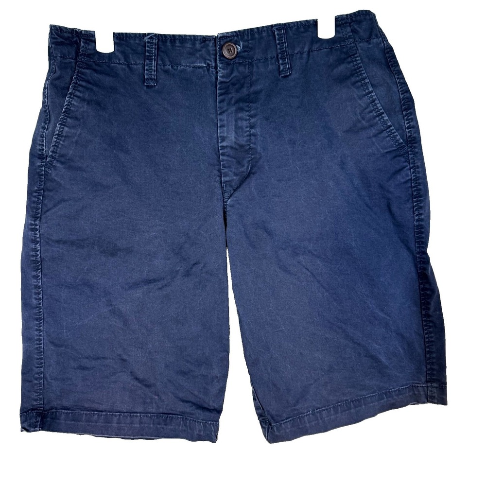 Men Chino Shorts Size 32 Blue Mid Rise Flat Front Classic Casual Zip Fly